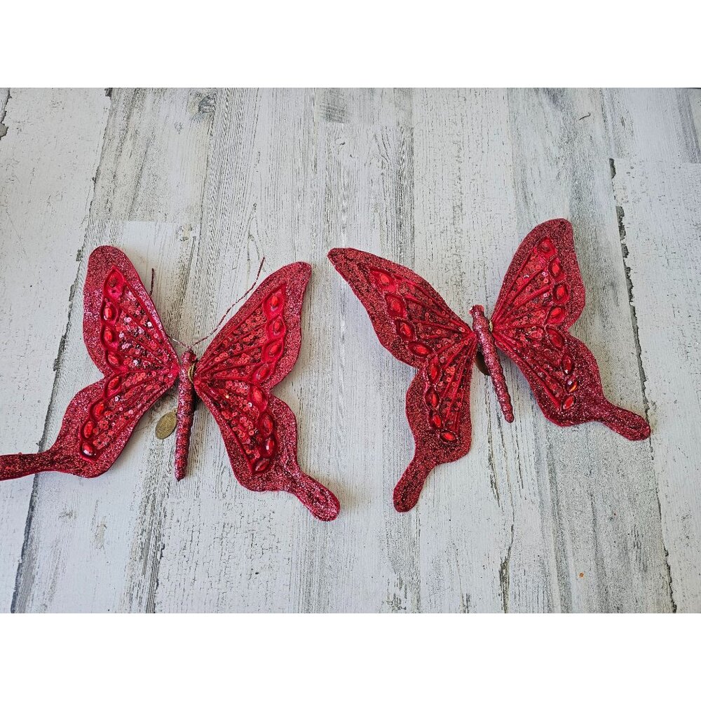 Katherine's red glitter‎ beaded valentines butterfly clip set sparkle insect